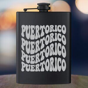 Personalized Puerto Rico Groovy Style Black Flask | Puerto Rico | Family Gift